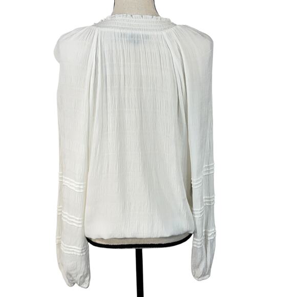 Sanctuary Large Top Semi-Sheer Long Balloon Sleeves Keyhole V-Neck Smocked White - Picture 5 of 8